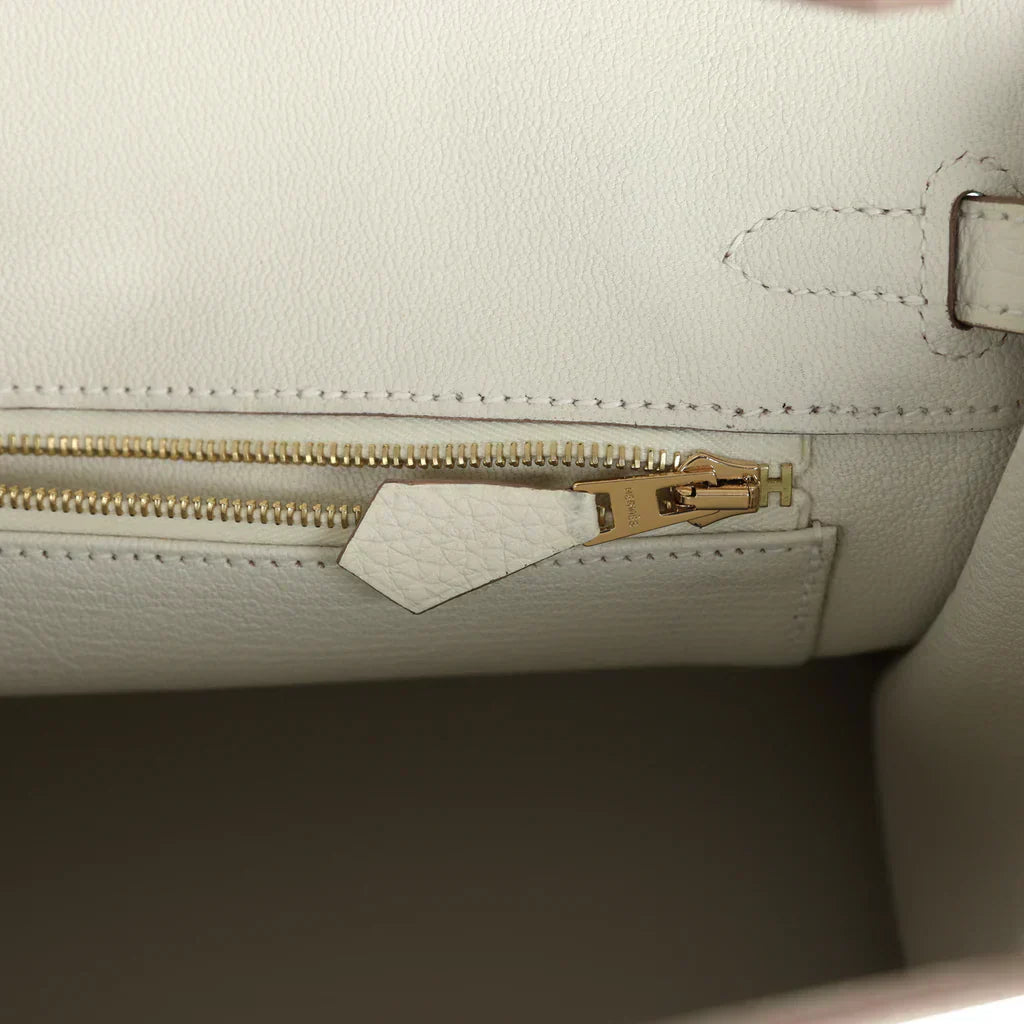Hermes Birkin Leather Gold Handbag Bag for Women (White Matt)