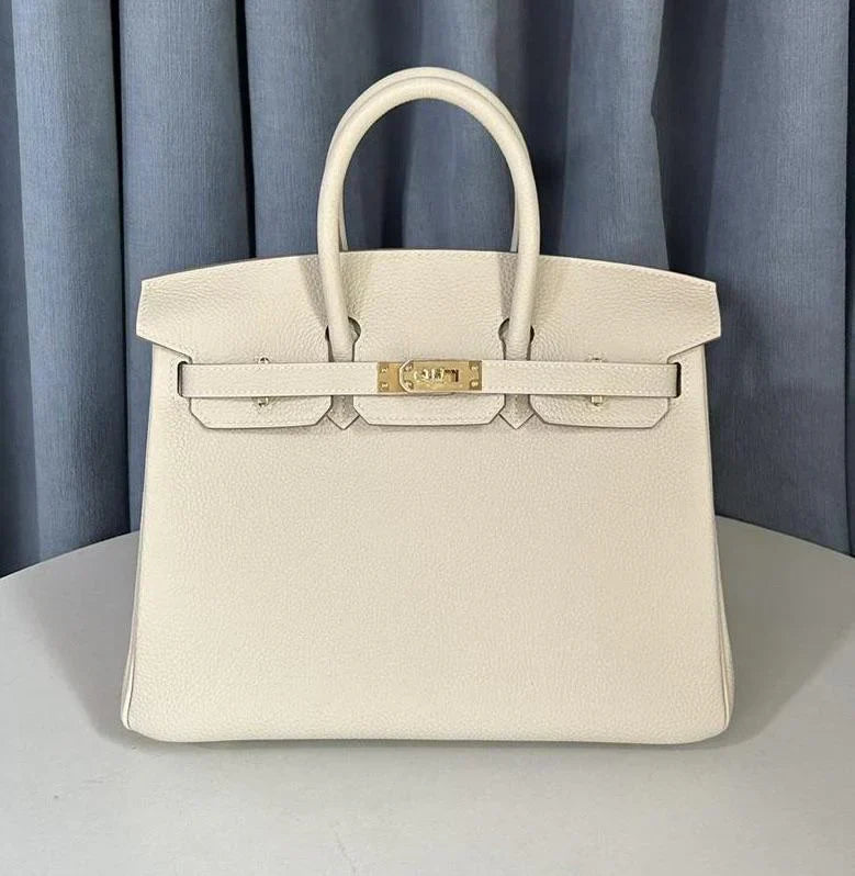 Hermes Birkin Leather Gold Handbag Bag for Women (White Matt)